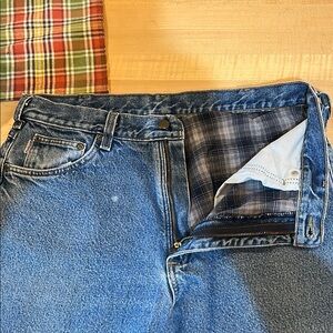 Carhartt Blue Flannel Lined Relaxed Fit Jeans